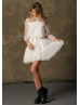 High Neck Ivory Polka Dot Tulle Party Dress